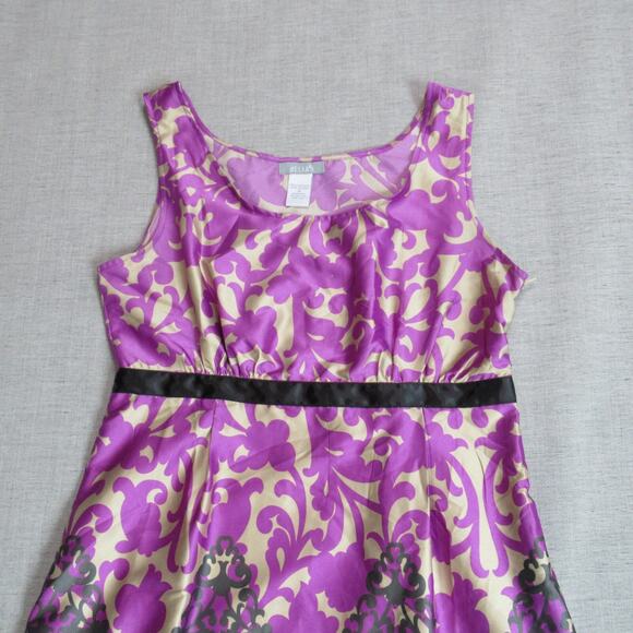 dELiAs Dress Womens Size 9 Purple Gray Tan Satin Conservative Elegant Cocktail - Picture 3 of 12